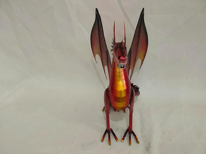 Decorative Red Dragon Figurine, Crackle The Dragon Statue, Patio Garden Porch Courtyard Decor-Ruum Studio Home