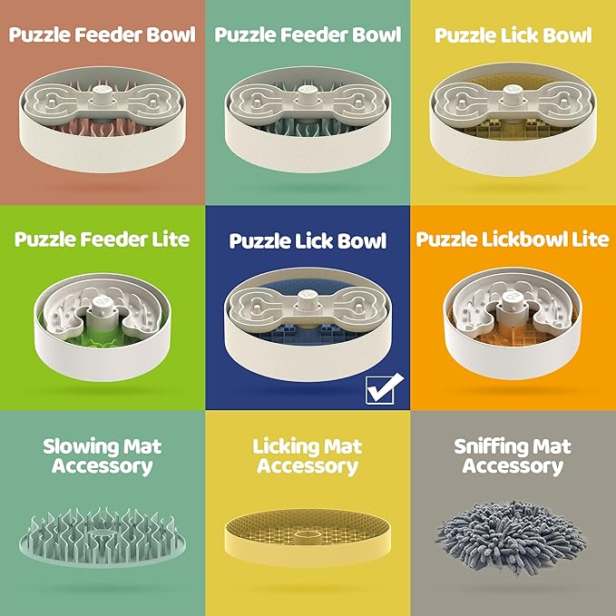 Slow Feeder Dog Bowl with Lick Mat and Puzzle Inserts - Non-Slip Base, Adjustable Speed Design, Dishwasher Safe for Large Dogs,Blue-Ruum Studio Home