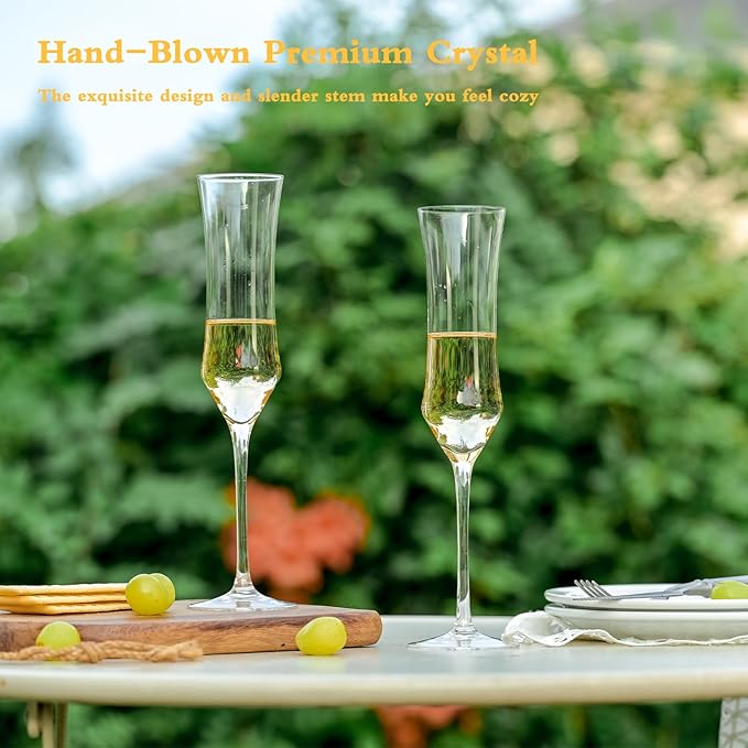 Champagne Flutes Set of 6 - Hand Blown Crystal Champagne Glasses With Long Stem - 7 oz Elegant Sparkling Wine Stemware - Unique Gift for Birthday,Wedding,Mother's Day,Housewarming-Ruum Studio Home