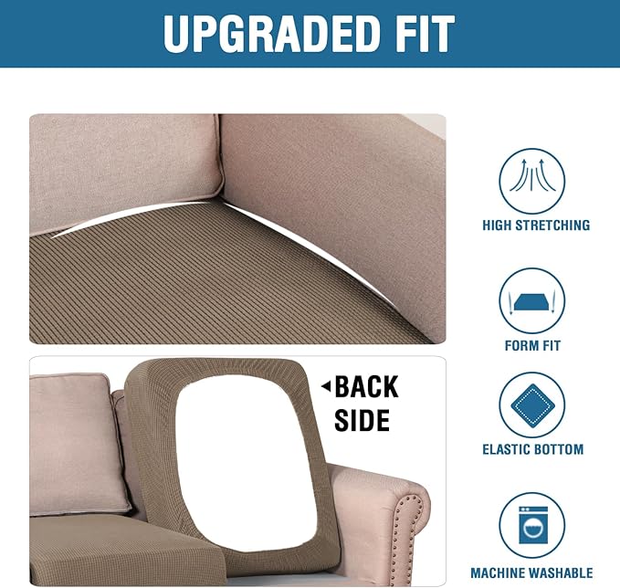 H.VERSAILTEX Super Stretch Individual Seat Cushion Covers Sofa Covers Couch Cushion Covers Slipcover Sets Thick Jacquard Textured Twill Fabric (1 Piece Chair Cushion Cover, Macchiato)-Ruum Studio Home