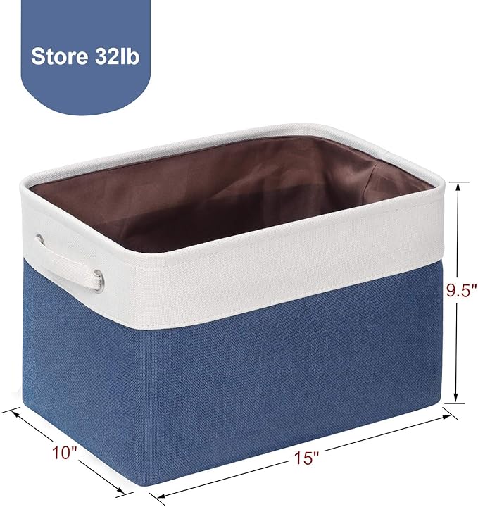 Kntiwiwo Foldable Storage Bins 15" x 10" x 9.5" Fabric Storage Basket Cube with Handles Large Linen Closet Organizer Bins for Organizing Shelf Home, Set of 3, Blue-Ruum Studio Home