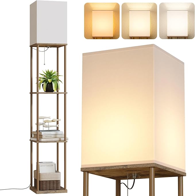SUNMORY Floor Lamp with Shelves, Modern Square Shelf Lamps, Display Shelf Standing Lamp with 3 Color Temperature Bulb, Corner Bookshelf Lamps for Living Room and Bedroom Office, Home Decor-Ruum Studio Home