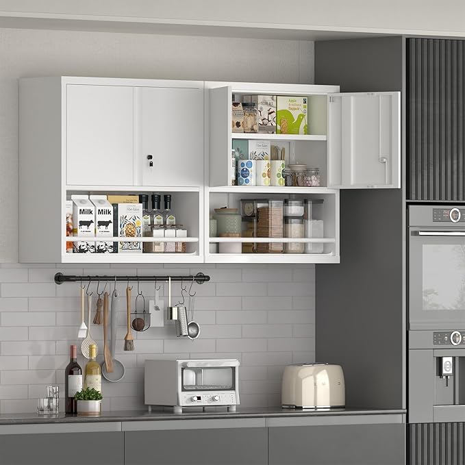 Wall Cabinets,Garage Metal Storage Cabinet with Shelf,Wall Storage Cabinet with Locking Door,Steel Cabinets for Kitchen,Home Office,Basement-Ruum Studio Home