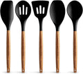 Zulay Kitchen Non-Stick Cooking Utensils Set with Authentic Acacia Wood Handles – 5-Piece Durable & Stylish Silicone Kitchen Utensils Set – Heat Resistant to 464°F – Black-Ruum Studio Home