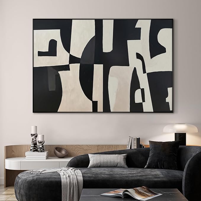 SIGNWIN 46"x72" Extra Large Framed Wall Art Black and White Abstract Geometric Design, Minimalist Modern Print for Home Living Room Bedroom Decor (Frame Assembly Required)-Ruum Studio Home