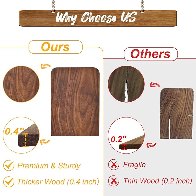 Book Ends, Black Walnut Wooden Bookends for Shelves - Heavy Duty Non-Slip Book Organizers, Upgraded Large Decorative Bookend Holders for Home, Kitchen, Office, Set of 2, Large-Ruum Studio Home