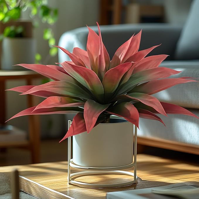Artificial Agave Plants,Large UV Resistant Fake Agave Planters for Indoor and Outdoor Decorating Artificial Plants for Outdoors Fake Plants 2Pack, 28" Red-Ruum Studio Home