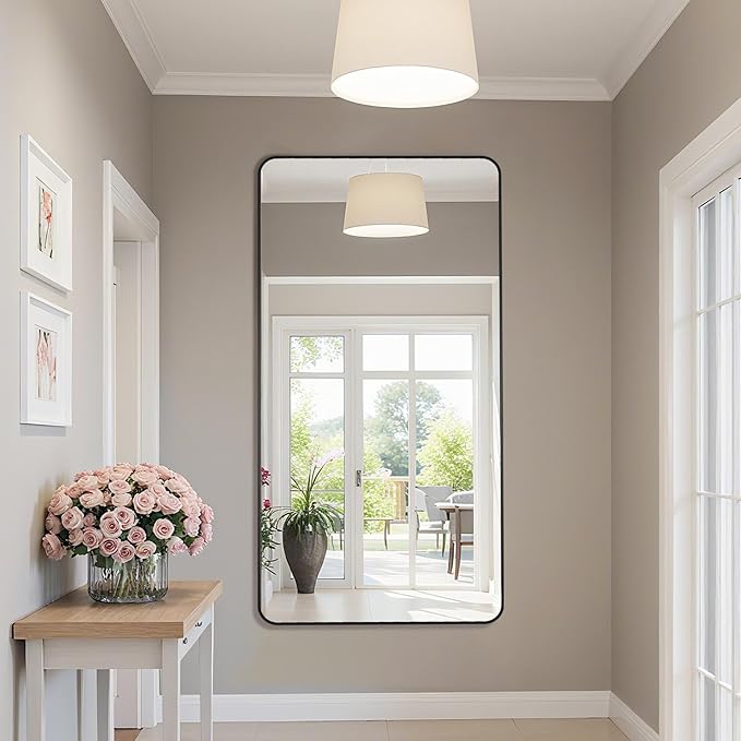 Bathroom Mirror 55" x 30", Large Rectangle Wall Mirror, Black Metal Frame Wall Mounted Mirrors for Bathroom, Vanity, Bedroom, Entryway Decor(Horizontal/Vertical)-Ruum Studio Home