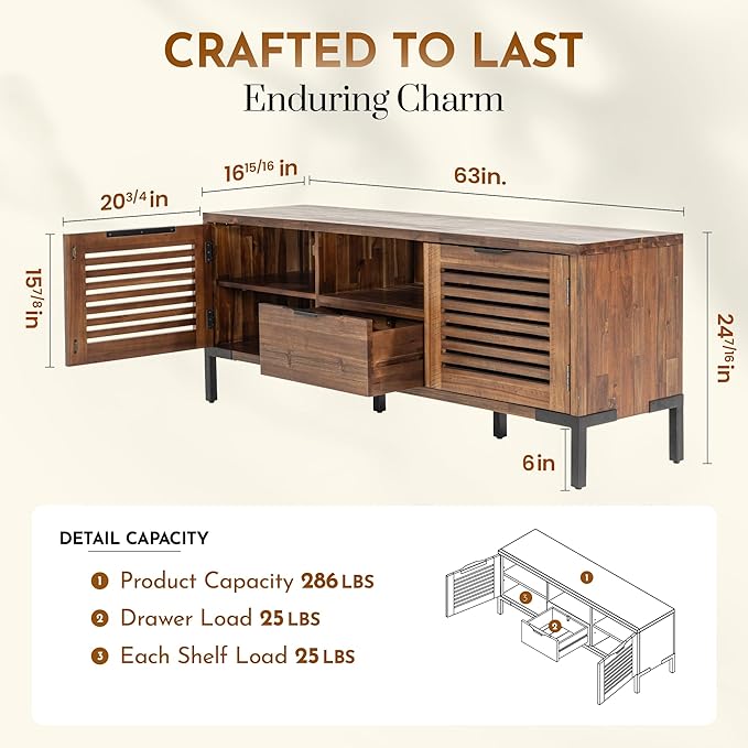 Bme Millie Solid Wood TV Stand for TVs up to 65 Inches, Modern Farmhouse TV Stand with Rustic Charm, TV Stands for Living Room, Chestnut-Ruum Studio Home