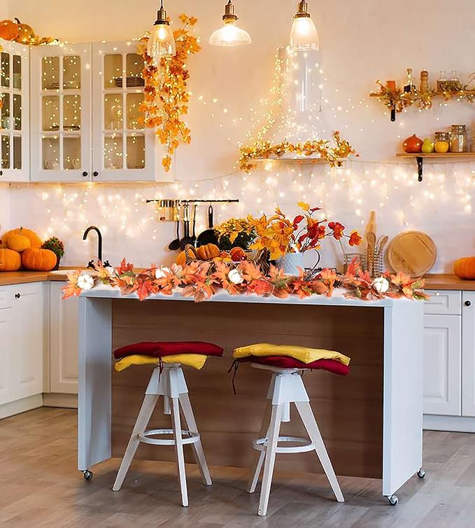 Lvydec Fall Maple Garland - 5.9ft/Piece Artificial Fall Foliage Garland Colorful Autumn Decor for Home Wedding Party-Ruum Studio Home