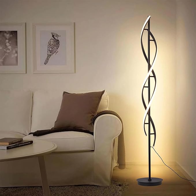 Unique Spiral Floor Lamp 3 Color Dimmable with Remote Standing Floor Lamp, Modern Creative Tall Lamp Control for Living Room Bedroom and Office Black-Ruum Studio Home
