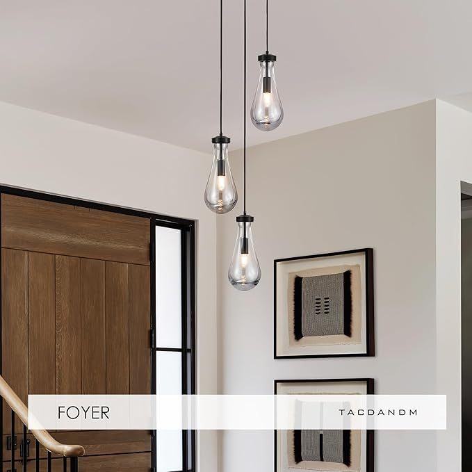3-Light Raindrop Pendant Light Fixtures, Black Glass Pendant Lighting, Teardrops Modern Hanging Light for Entryway Foyer Kitchen Island Dining Living Room Hallway-Ruum Studio Home