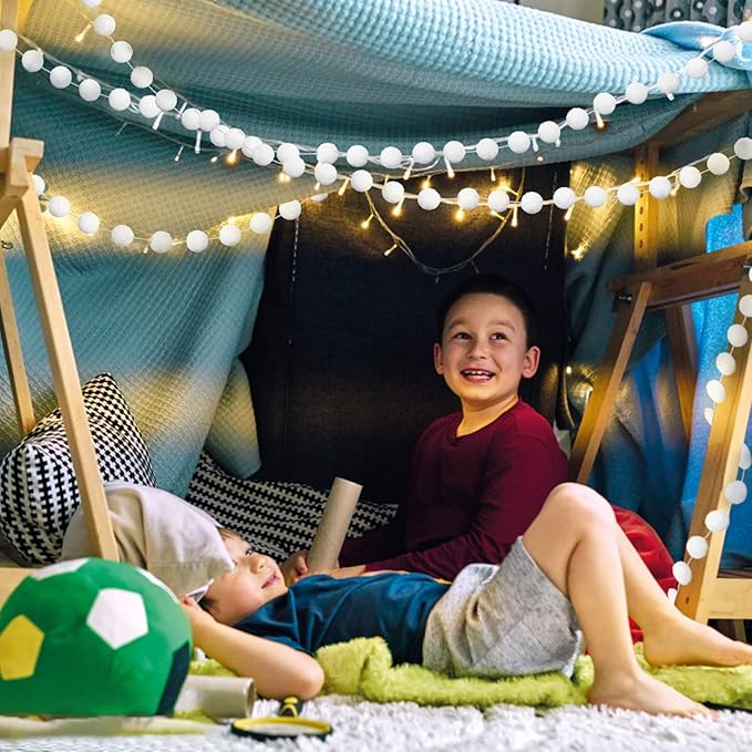 Jishi 3pk White Felt Pom Pom Garland Christmas Tree Decorations Indoor Home Decor, Cute Winter Wonderland Snow Ball Ornaments, Hanging String Pompom Snowball Beads, Xmas Holiday Birthday Party Banners-Ruum Studio Home