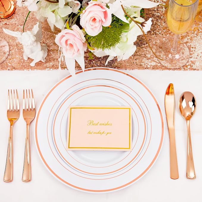 FLOWERCAT 60PCS Rose Gold Plastic Plates - Heavy Duty Rose Gold Plates Disposable for Party Wedding- Include 30PCS 10.25inch Dinner Plates and 30PCS 7.5inch Dessert Plates-Ruum Studio Home
