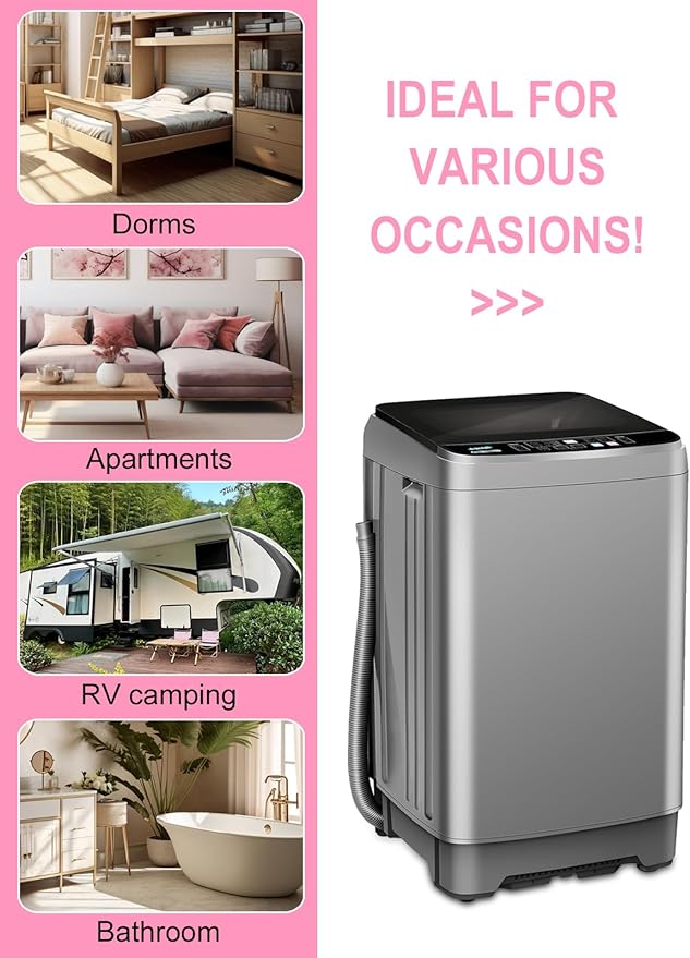 Full Automatic Washing Machine with LED Display, 25 lbs Portable Washer Drain Pump, 10 Programs & 8 Water Levels Selections, Ideal for RV, Camping, Apartment, Dorm, Dark Grey-Ruum Studio Home