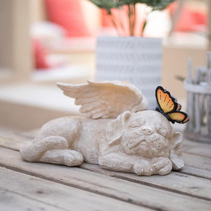 WONDER GARDEN Sleeping Dog Angel Statue with Solar Light - Pet Memorial Stone, in Memory of Dog, Marker Tribute Statues, Resin Guardian Angels, Bereavement Gift-Ruum Studio Home