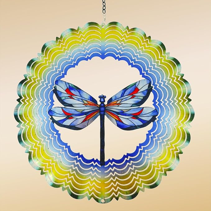 Wind Spinners Outdoor Dragonfly Decorations - Birthday Gifts for Women Mom Grandma, Hanging Wind Spinner 12 inch 3D Wind Sculptures for Garden Decor for Outside, Patio, Yard, Outdoor-Ruum Studio Home