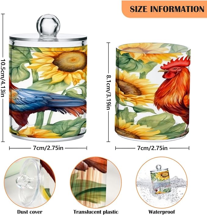 Sunflower Rooster 2PC Airtight Transparent Plastic Storage Jar, Food Storage Container Glass, Can Store Candy, Salt, Coffee Beans, With lid, Easy To Use-Ruum Studio Home