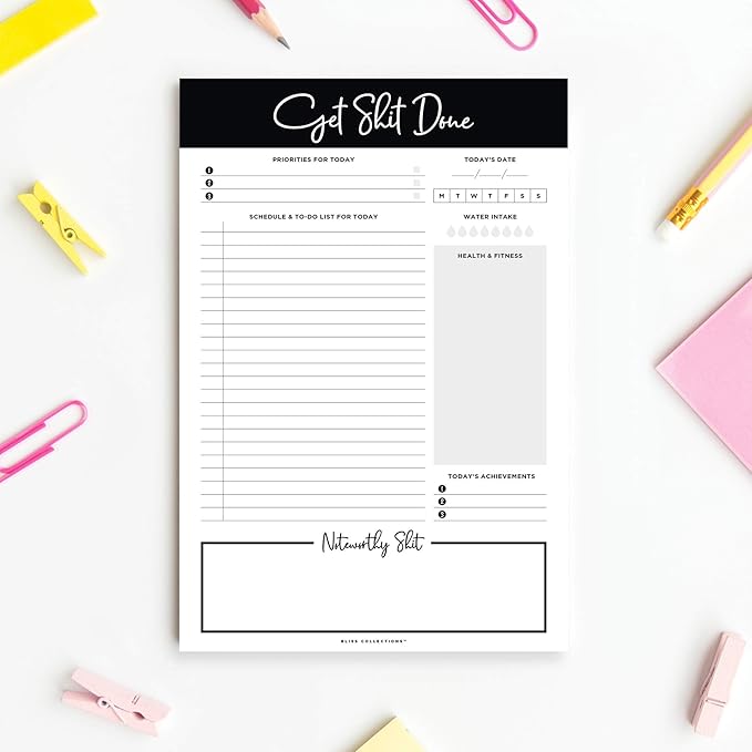 Bliss Collections Daily Planning Pad, To Do List Notebook - Undated Tear-Off Sheets Notepad - Work Calendar, Organizer, Scheduler for Goals, Tasks - Get Stuff Done, 6" x 9", 50 Sheets-Ruum Studio Home