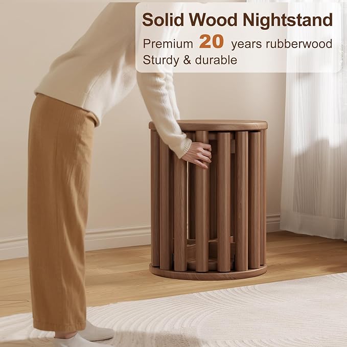 Stackable Stools Set of 4,4-in-1 Wood Stool,Round Wooden Stools with Anti-Slip Foot Pads for Kitchen,Bedroom,Living Room,Bar,No Assembly Required Durable and Space-Saving Design,18 inch (Natural)-Ruum Studio Home