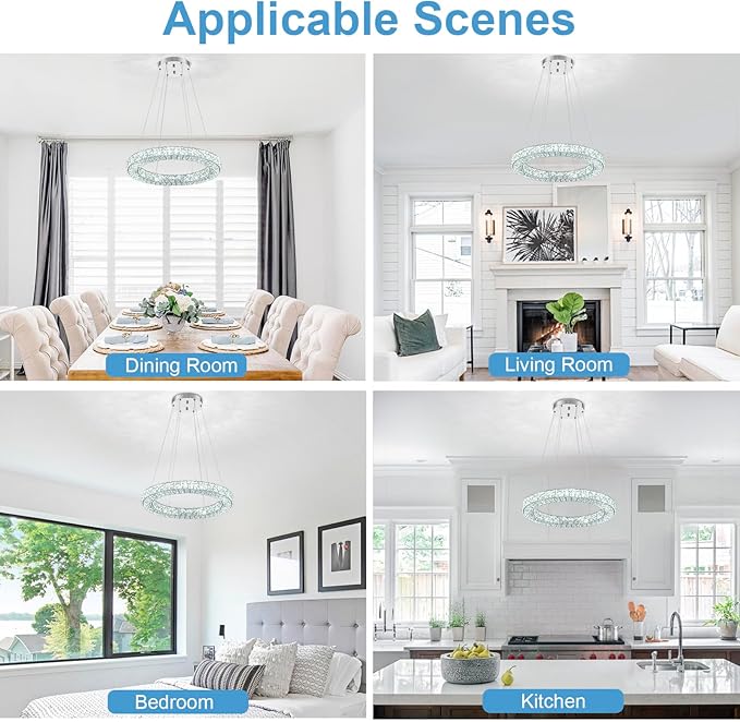 22" Chandelier Crystal Chandeliers Ceiling Light Fixture with Remote Control Flush Mount Ceiling Lights for Living Room Dining Room Bedroom(dimmable)-Ruum Studio Home