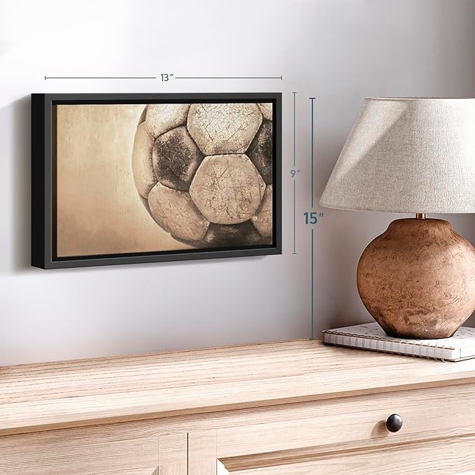 Elephant Stock Worn Soccer Ball Wall Art - Horizontal Framed Canvas - 1-Piece Living Room Wall Decor - Photography sports Canvas Print - Brown and Gray Decor for Wall - 13" X 9"-Ruum Studio Home