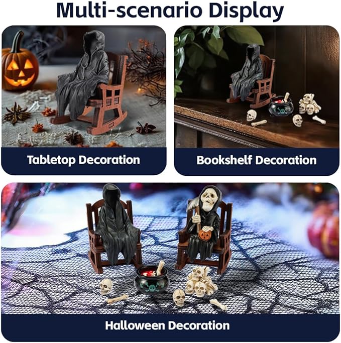 Halloween Fun Miniature Grim Reaper Figurine,Gothic Horror Resin Grim Reaper Decor,for Bookshelf Decor,Desk Trinkets,Collectible,Party Gifts-Ruum Studio Home