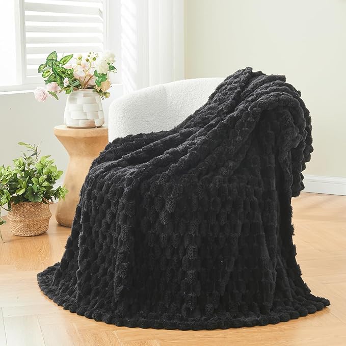 NEWCOSPLAY Super Soft Throw Blanket Black Premium Silky Flannel Fleece 3D Clouds Stylish Jacquard Lightweight Bed Blanket All Season Use 350GSM (Black, Throw(50"x60"))-Ruum Studio Home