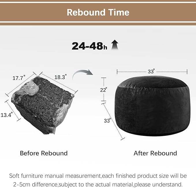Bean Bag Chairs for Adults - Memory Foam Furniture BeanBag Chair - Kids/Teens Sofa with Soft Micro Fiber Cover - Round Fluffy Couch for Living Room Bedroom College Dorm - Carbon Black-Ruum Studio Home