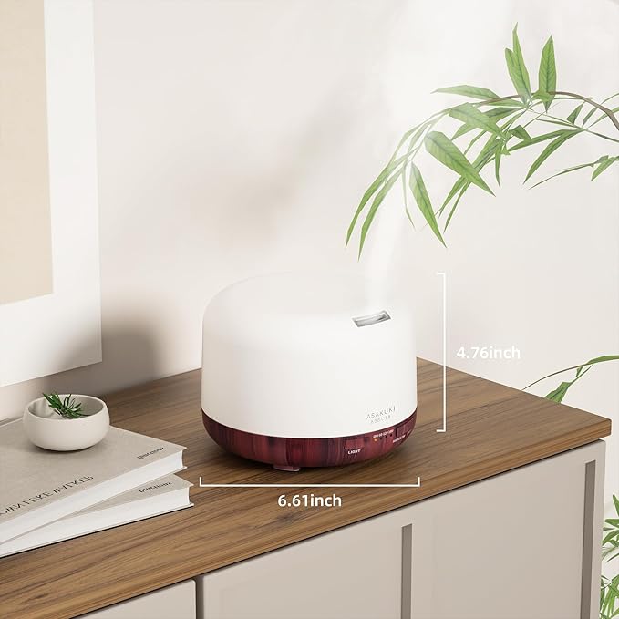 ASAKUKI 500ml Essential Oil Diffuser, Aromatherapy Fragrant Oil Humidifier Vaporizer, 7-Color Light and Auto-Off Safety Switch Reddish-Brown-Ruum Studio Home