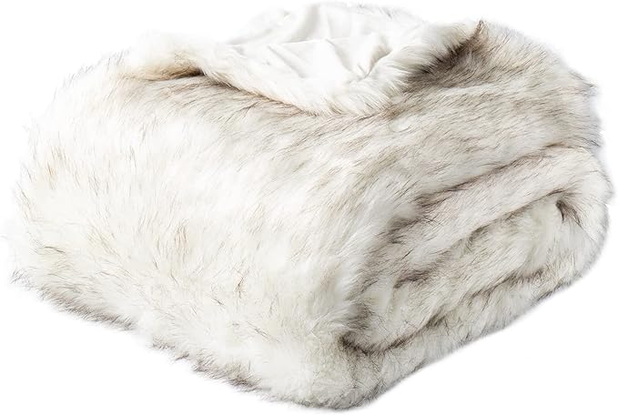 BATTILO HOME Luxury Ivory White Faux Fur Throw Blanket for Bed, Extra Large Super Soft Fluffy Cozy Fall Thick Warm Fox Fur Throw Blankets for Couch, Bed Reversible to Plush Velvet (60"x80")-Ruum Studio Home