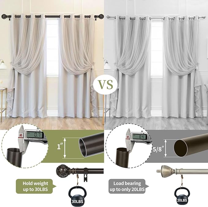 Bronze Farmhouse Curtain Rods for Windows:66-120 Inch Heavy Duty Adjustable Curtain Rod for Bedroom Living Room,Boho Decorative Rustic Drapery Rods with Vintage Coastal Finial,Antique Bronze-Ruum Studio Home