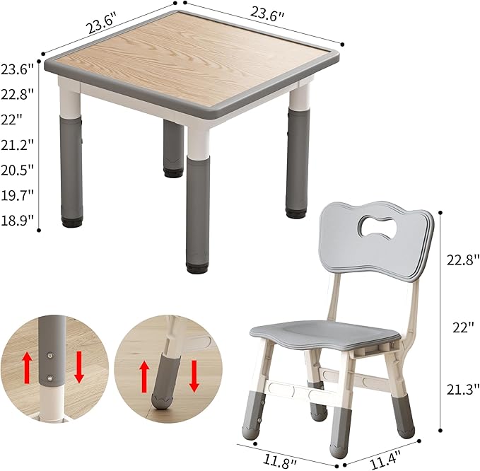 Kid Table and Chairs, Height Adjustable Childrens Table and Chair Set, Kids Tables for Age 2-8, Graffiti Desktop, Table for Kids with 4 Seats, Small Kids Table, Max 300lbs-Ruum Studio Home