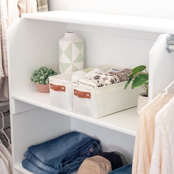 OrganiHaus Narrow Storage Bins 15x06in, Small Closet Bins for Shelves, Bathroom Storage Baskets for Shelves, Narrow Baskets, Fabric Organizer with Handles, Toilet Paper Organizer - 2 Pack, Off-White-Ruum Studio Home
