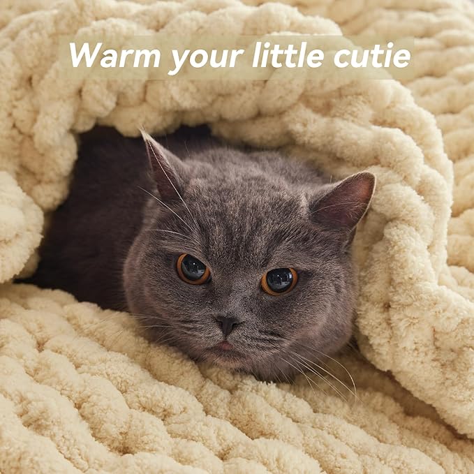 Chunky Knit Throw Blanket, 40''*50'' Knitted Throw Chenille Yarn for Bed Couch, Handmade Oatmeal Crochet Big Thick Blanket, Machine Washable Cute Comfy Blanket for Home Decor-Ruum Studio Home