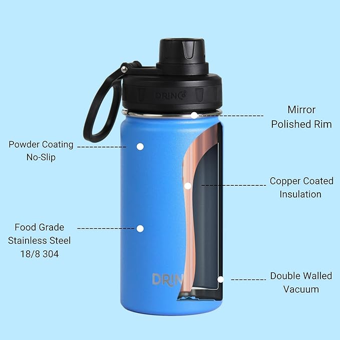 DRINCO Stainless Steel Water Bottle Spout Lid Vacuum Insulated Double Wall Water Bottle Wide Mouth (40oz 32oz 22oz 18oz 14oz) Leak Proof Keeps Cold or Hot (14 oz, 14oz Royal Blue)-Ruum Studio Home