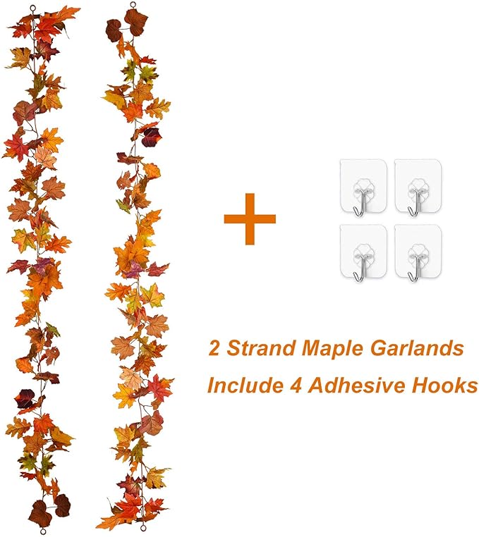 Lvydec 2 Pack Fall Maple Garland - 5.9ft/Piece Artificial Fall Foliage Garland Colorful Autumn Decor for Home Wedding Party (Mixed Color)-Ruum Studio Home
