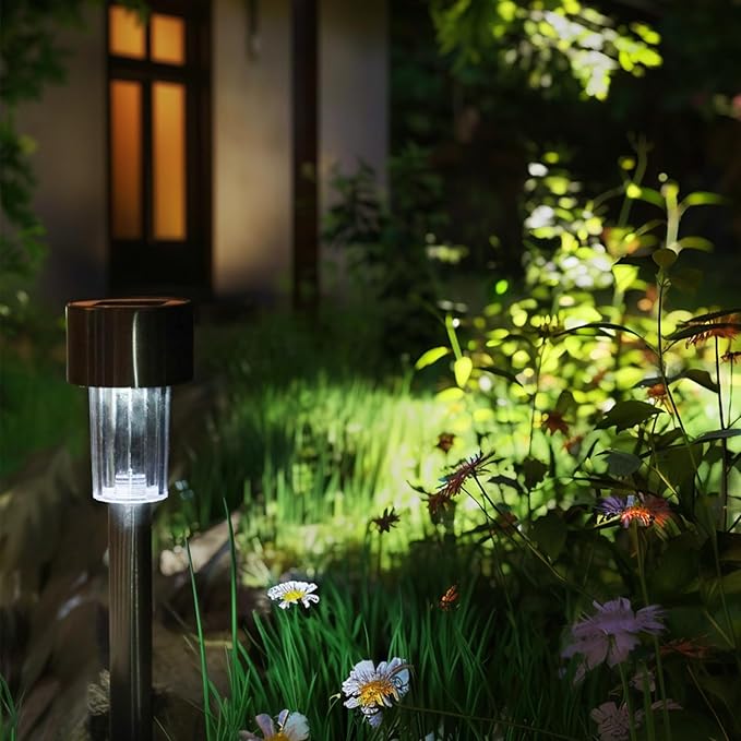 EcoGreen Outdoor Pathway Solar Light, 8pcs Pack,Garden Patio Balcony Walk Way Lights, Stainless Steel Leg, 5000K Daylight, IP65 Waterproof, 1.85 * 12.2in-Ruum Studio Home