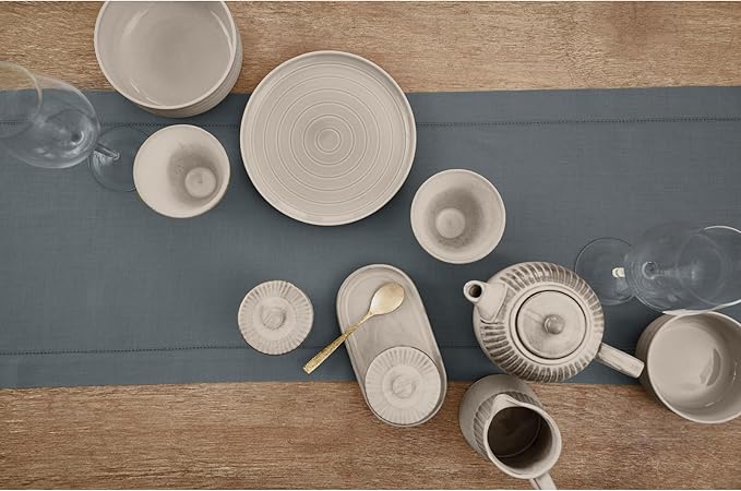 Solino Home Linen Hemstitch Table Runner 60 Inches - 100% Pure Linen Dark Grey Table Runner 14 x 60 Inch Ideal for Dresser and Coffee Tables - Classic Hemstitch - Thanksgiving-Ruum Studio Home