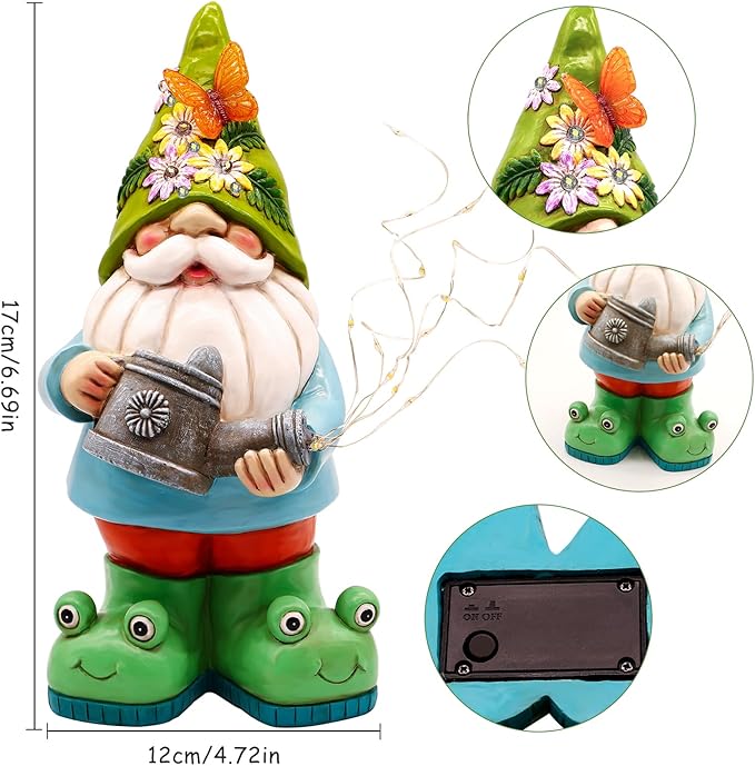 Solar Watering Can Gnome Light Waterproof - Funny Gnome Mother' s Day Gifts for Mom Women Solar Outdoor LED Lights Resin Large Garden Gnomes Statues Decor Lantern Figurines Decorations Indoor Porch-Ruum Studio Home