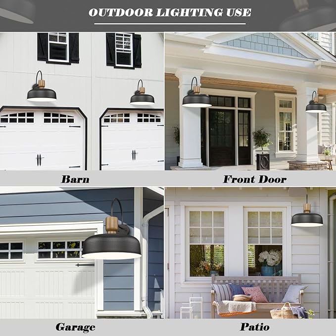 Outdoor Barn Light Gooseneck Barn Light, Farmhouse Exterior Wall Mount Light Vintage Wall Lighting Fixture Industrial Sconce Lantern for Porch, Entryway, Garage, Black, 2 Pack, Large-Ruum Studio Home