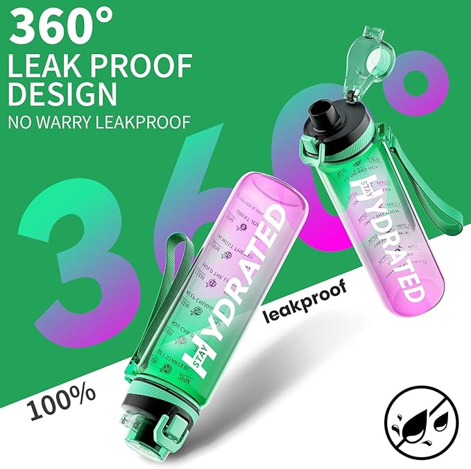 Water Bottle, 32 oz Motivational Water Bottles with Time Marker-Tritan & BPA Free, Sports Water Bottle with Time to Drink & Strap, Wide Mouth, Leakproof -Gift for Christmas Gym Fitness & Outdoor-Ruum Studio Home