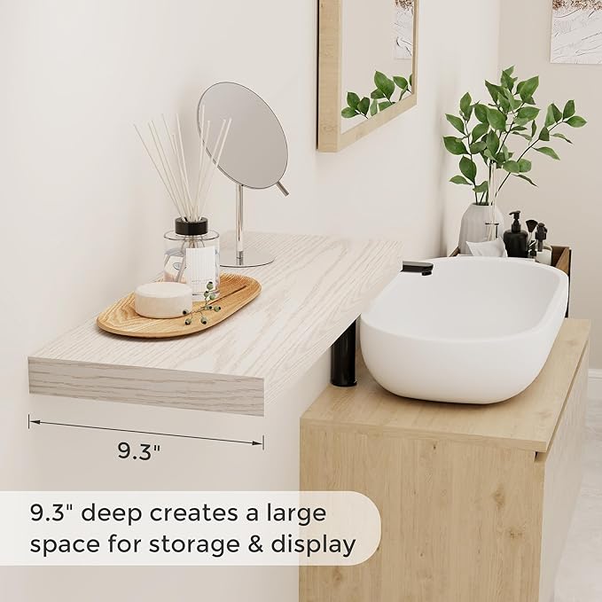 24 x 9 Floating Shelves, 9 Inch Deep Floating Shelf Wall Mounted, 24 Inch Bathroom Shelves Set of 2, Rustic Wood Wall Shelf for Bedroom, Living Room, Brich Color-Ruum Studio Home