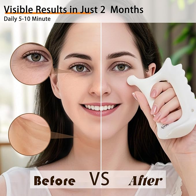 6-in-1 Ceramic Gua Sha Tool for Face & Body - Manual Facial Massage for Lymphatic Drainage, Jaw Lifting, Puffiness Care, Neck Massage for Stress Relief at Home, Self Care Gift for Mum Wife White-Ruum Studio Home