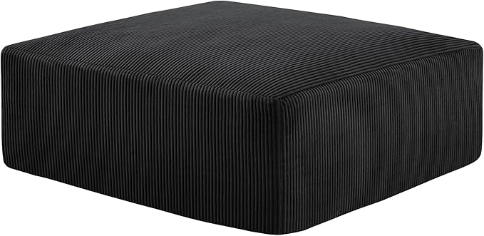 40" Square Stuffed Ottoman Pouf for Sofa Couch, Corduroy Poufs with Foam Chunk Filling, Furry & Fluffy Foot Stool Movable Ottoman. 40 * 40 Floor Poufs Foot Rest for Living Room, Black-Ruum Studio Home