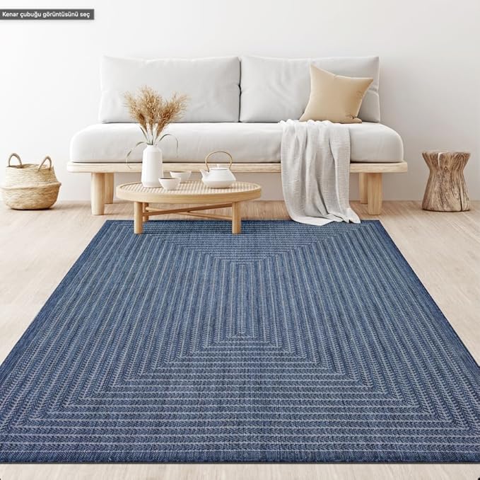 Adiva Rugs Outdoor Indoor Area Rug, Weather Resistant, Easy to Clean, Stain Resistant Floor Mat for Dining Room, Backyard, Deck, Patio (Navy Weiss, 2'6" x 7')-Ruum Studio Home