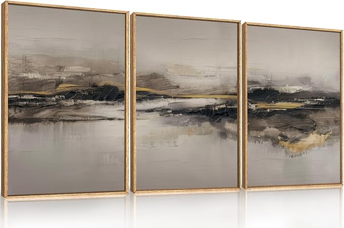 Modern Abstract Framed Canvas Wall Art Set, Neutral Minimalist Wall Decor, Modern Abstract Wall Painting, Minimalist Artworks for Living Room, Bedroom, Dining Room, Office - 16"x24"x3-Ruum Studio Home