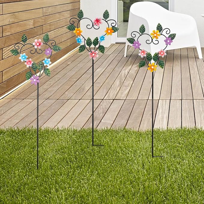 Metal Flowers Decorative Garden Stakes, 22.1 ''H Heart Shape Metal Flowers for Outside Yard Art Garden Stakes,Spring Outdoor Decor Housewarming Present for Women Mom Grandma-Ruum Studio Home