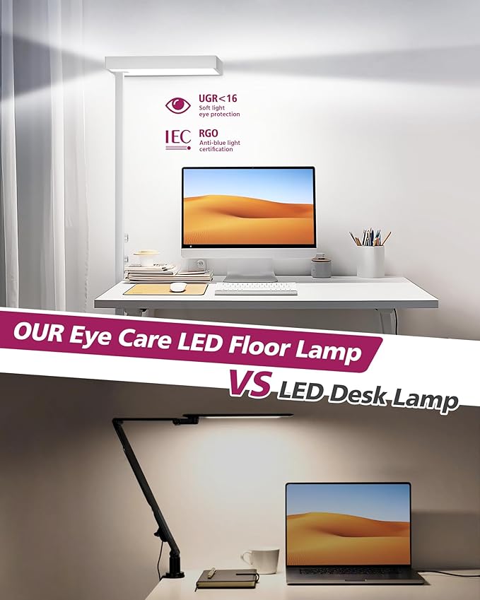 EMITEVER LED Floor Lamp, 60W Full-Spectrum Eye-Care Standing Light, 72.8” Dimmable Reading Lamp for Study Rooms, Living Rooms, Dental Offices and Conference Lighting, 4000K Natural Daylight, White-Ruum Studio Home