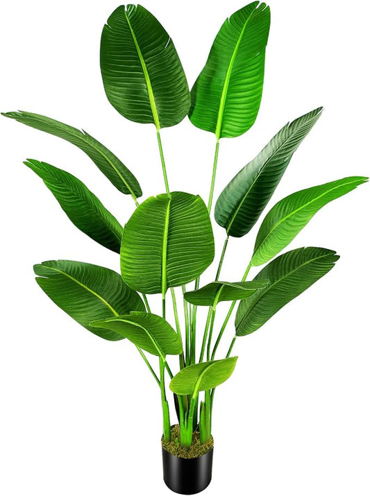 5.5ft Artificial Silk Bird of Paradise Palm Tree (65in) with 12 Trunks Faux Tree and Plastic Nursery Pot, Fake Plant for Office House Farmhouse Living Room Home Decor (Indoor/Outdoor)-Ruum Studio Home
